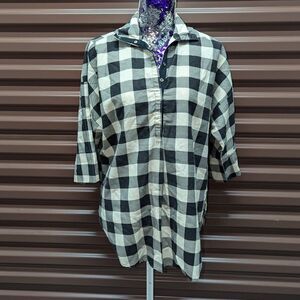 Vintage Ardmore Size Large Black And Cream Plaid Tunic Blouse Top